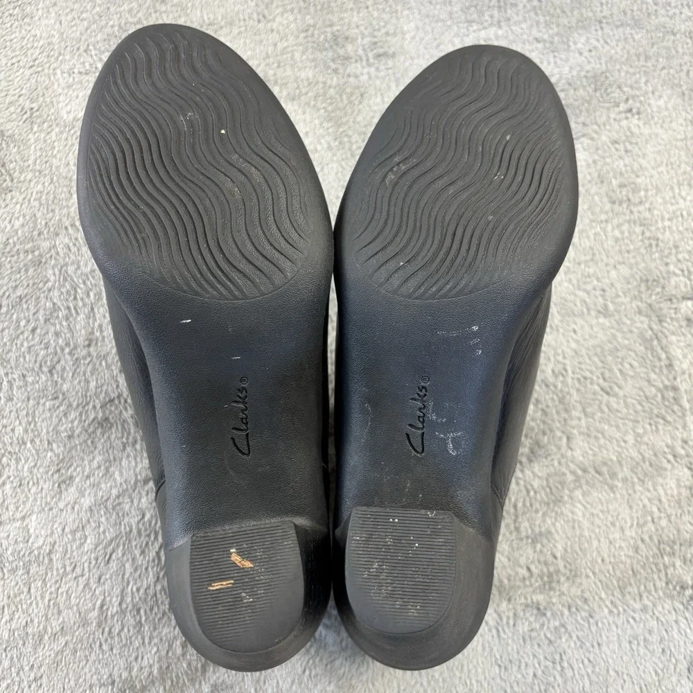 Clarks Boots Womens 8 M‎ Adya Bella Ankle Booties Black Heels Pull On Casual